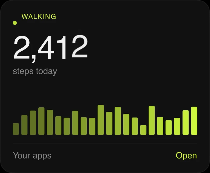 ScrollStep counting 2,412 steps while your apps stay open